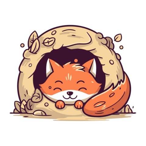 Cute fox in a cat house. Vector illustration. Cartoon style.