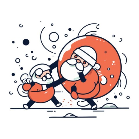 Cartoon Santa Claus and Snowman. Merry Christmas and Happy New Y