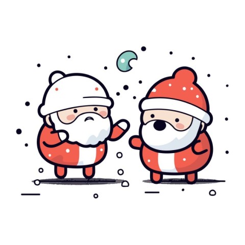 Cute cartoon Santa Claus and Snow Maiden. Christmas vector illus