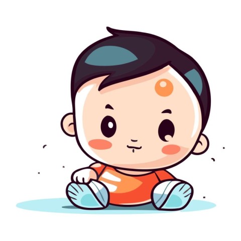 Cute little baby boy sitting on the floor. Vector illustration.