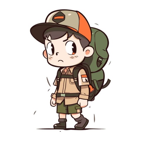 Cute boy scout with backpack. Vector illustration in cartoon sty