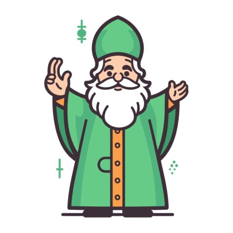 Cartoon vector illustration of Santa Claus in green clothes. Chr