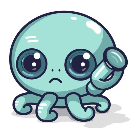 Cute blue alien character with big eyes and big eyes. Vector ill