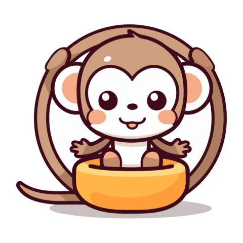 Cute cartoon monkey sitting on a wooden toy. Vector illustration