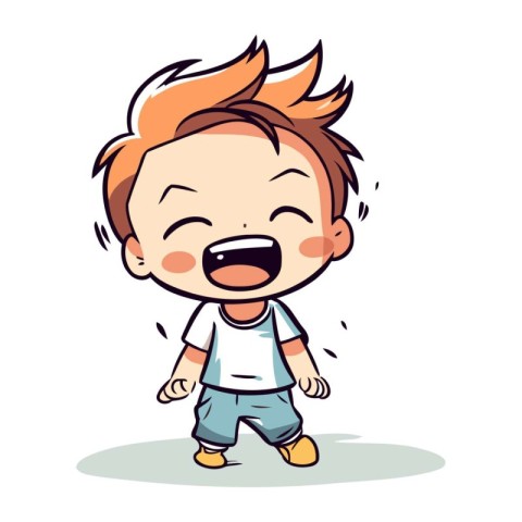 Cute little boy crying. Vector illustration. Isolated on white b