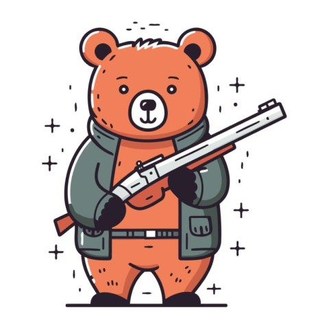 Cute bear with a gun. Vector illustration in cartoon style.