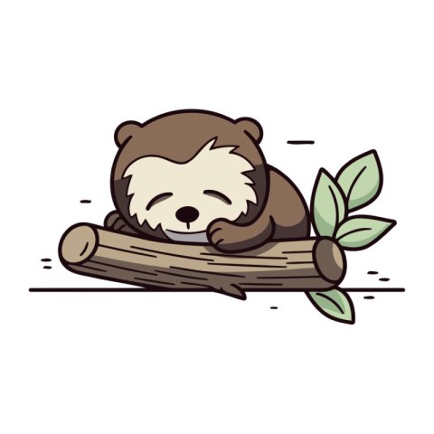 Cute little bear sleeping on a log. Cartoon vector illustration.