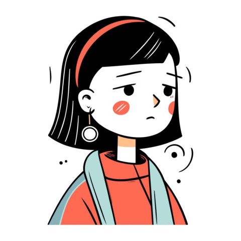 Sad girl vector illustration. Cute sad girl in cartoon style.