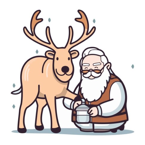 Santa Claus and reindeer. Vector illustration of Santa Claus and