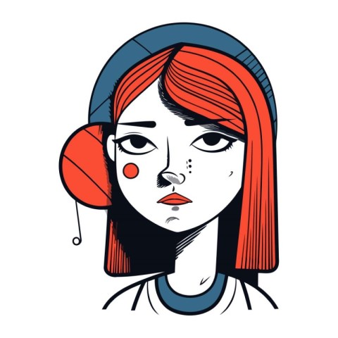 Fashion girl with red hair. Vector illustration in sketch style.