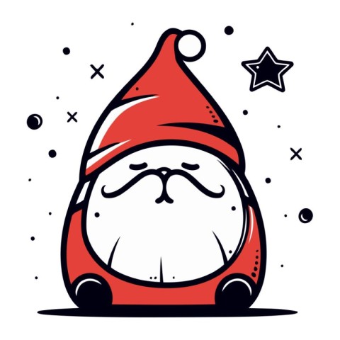 Cute dog in santa claus hat. Vector illustration.