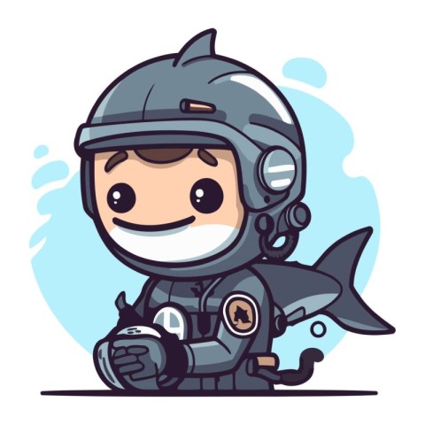 Cute astronaut boy in helmet and spacesuit. Vector illustration.