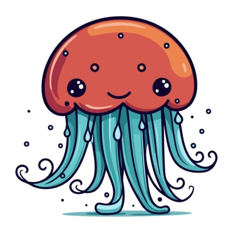 Cute cartoon jellyfish. Vector illustration isolated on white ba