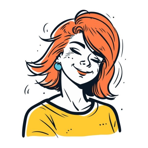 Beautiful woman with red hair. Vector illustration in sketch sty