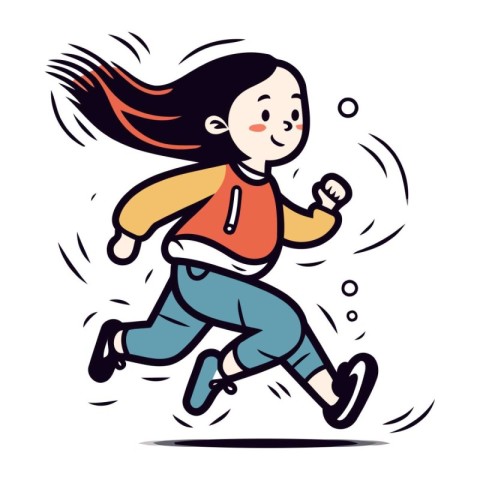 Running girl. Vector illustration of a little girl in sportswear