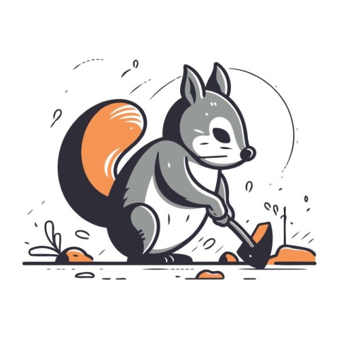 Squirrel with a shovel. Vector illustration in a flat style.