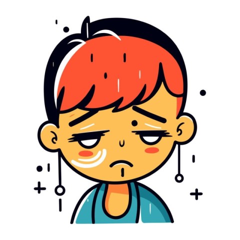 Sad boy with red hair. Vector illustration in a flat style.