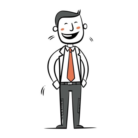 Businessman standing with hands in pockets. Hand drawn vector il