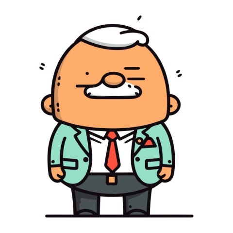 Cartoon illustration of old man in business suit. Vector illustr