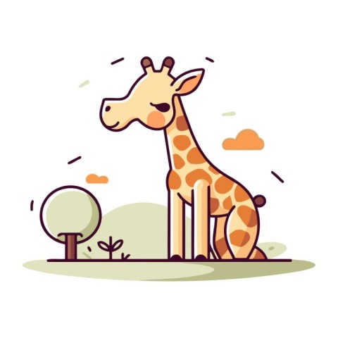 Cute cartoon giraffe in the park. Vector illustration in flat st