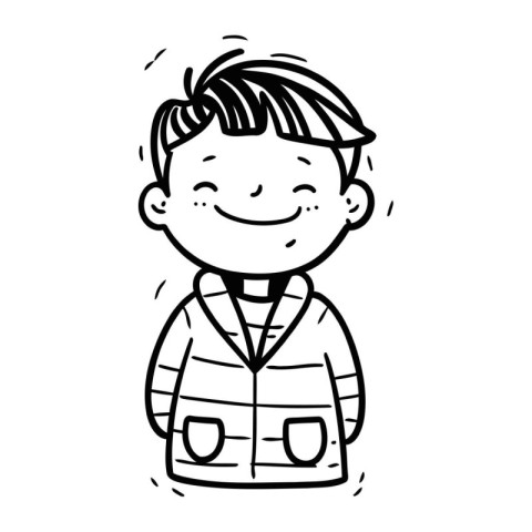 Black and White Cartoon Illustration of a Cute Boy Smiling