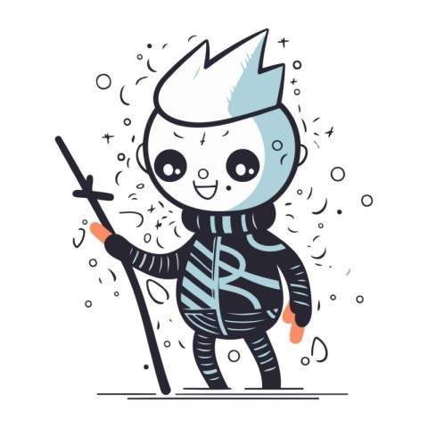 Cute kawaii knight with magic wand. Vector illustration.