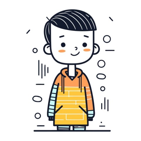 Cute boy in warm clothes. Vector illustration in line style.