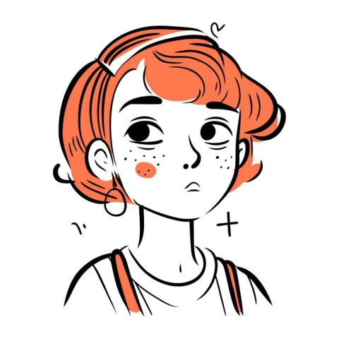 Portrait of a red haired girl with freckles on her face.