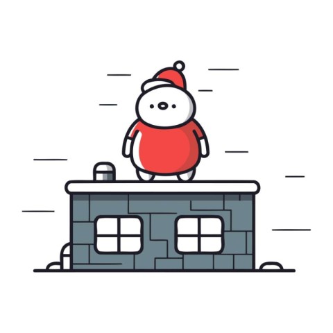 Santa Claus on the roof of the house. Vector illustration in lin