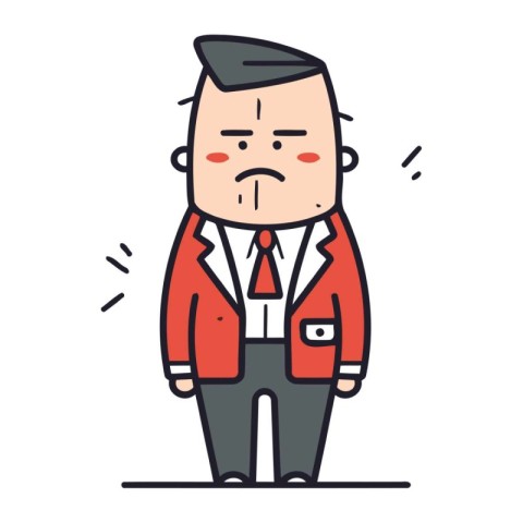 Sad man in suit. Vector illustration in thin line style design.