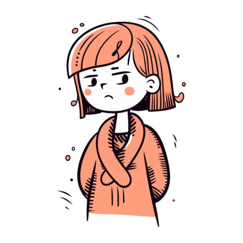 Illustration of a girl who has a cold. Vector illustration.