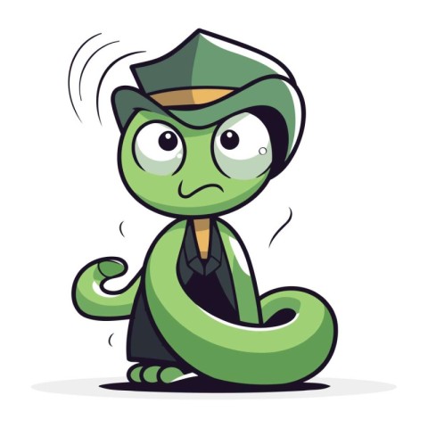 Cartoon snake with a police hat on his head. Vector illustration