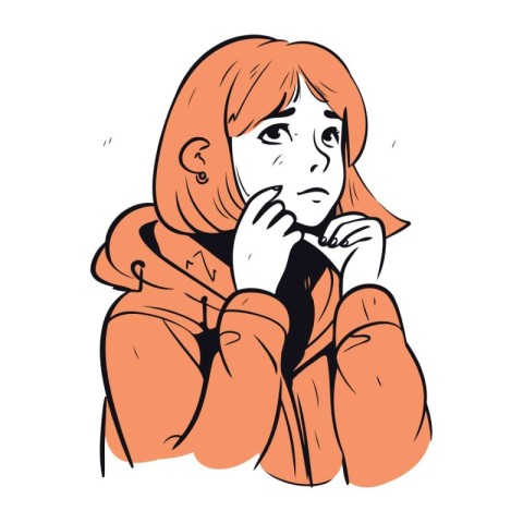 Sad woman in a coat. Vector illustration of a sad woman.