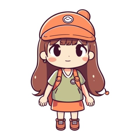 Cute little girl in cap. Vector illustration of a little girl.