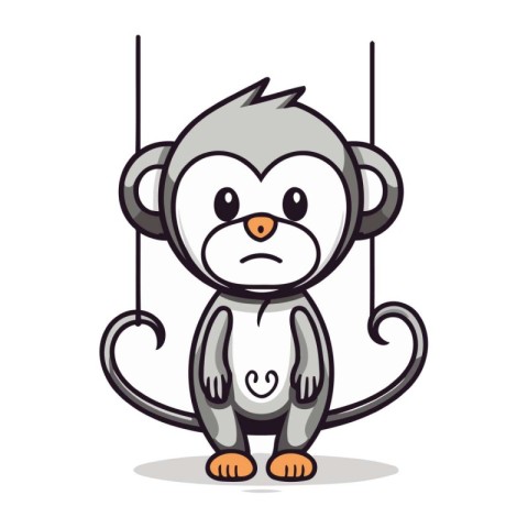 Monkey hanging on a swing cartoon character vector illustration