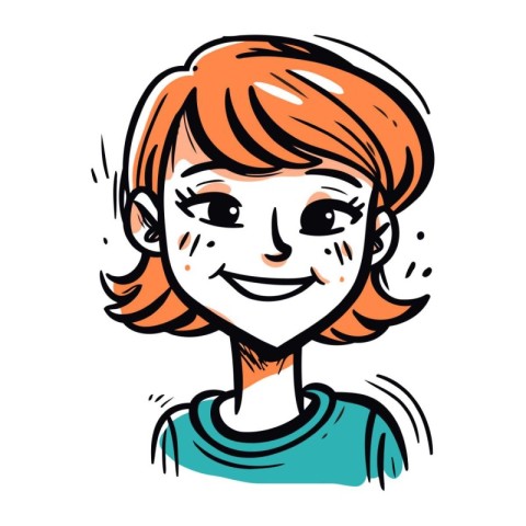 Portrait of a happy smiling woman with red hair. Vector illustra