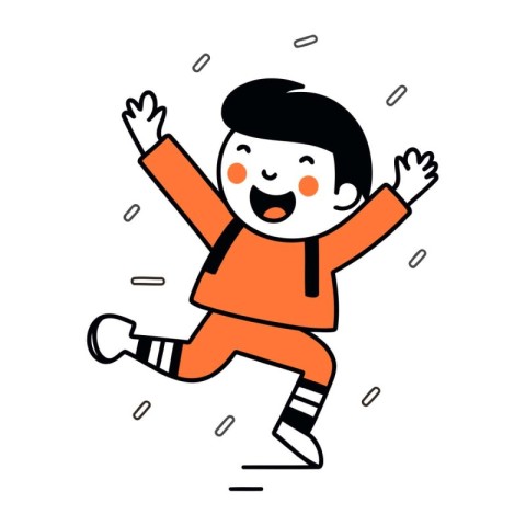 Cheerful boy jumping in the air. Vector flat illustration.