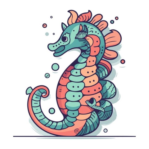 Hippocampus sea horse. Vector illustration in cartoon style.