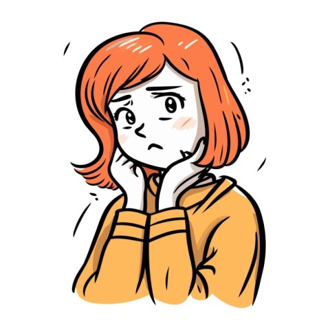 Illustration of a young woman with a worried expression on her f