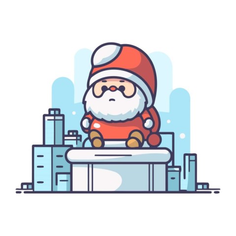 Santa Claus sitting on the chimney. Flat style vector illustrati