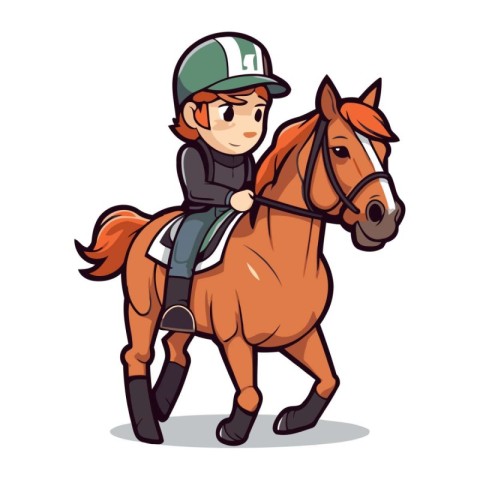 Horse riding school boy. Cartoon vector illustration isolated on