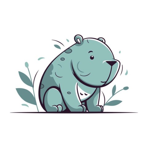 Cute cartoon bear with green leaves on white background. Vector