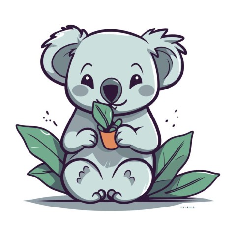 Cute cartoon koala holding a carrot. Vector illustration on whit