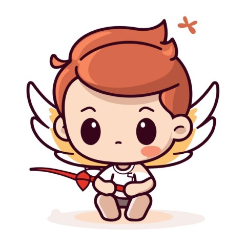 Cute little cupid with wings and bow. Vector illustration.