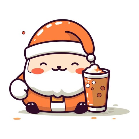 Cute santa claus with a cup of coffee. Vector illustration.