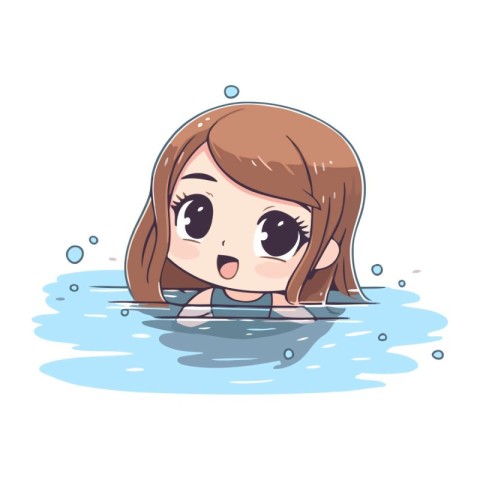 Cute cartoon girl swimming in pool. Vector illustration isolated