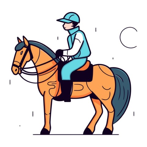 Horse riding. Vector illustration in flat cartoon style on white