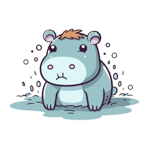 Cute cartoon hippopotamus. Vector illustration on white backgrou