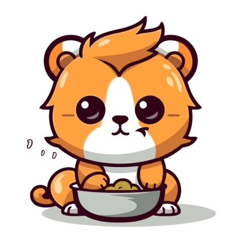 Cute hamster with bowl of food. Vector cartoon character illustr