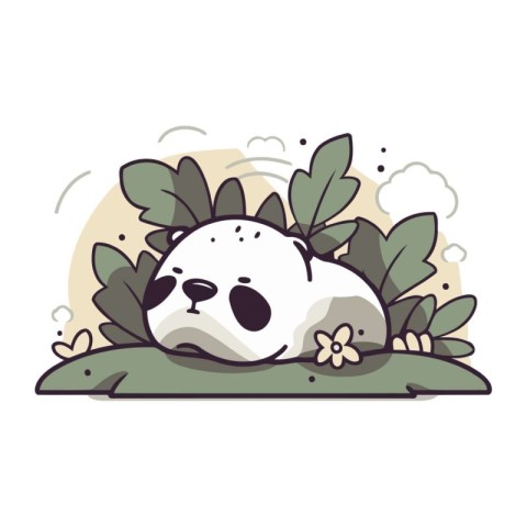 Cute cartoon panda sleeping in the grass. Vector illustration.